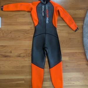 Full-Body Swim Wetsuit Black and Orange with Front Zipper